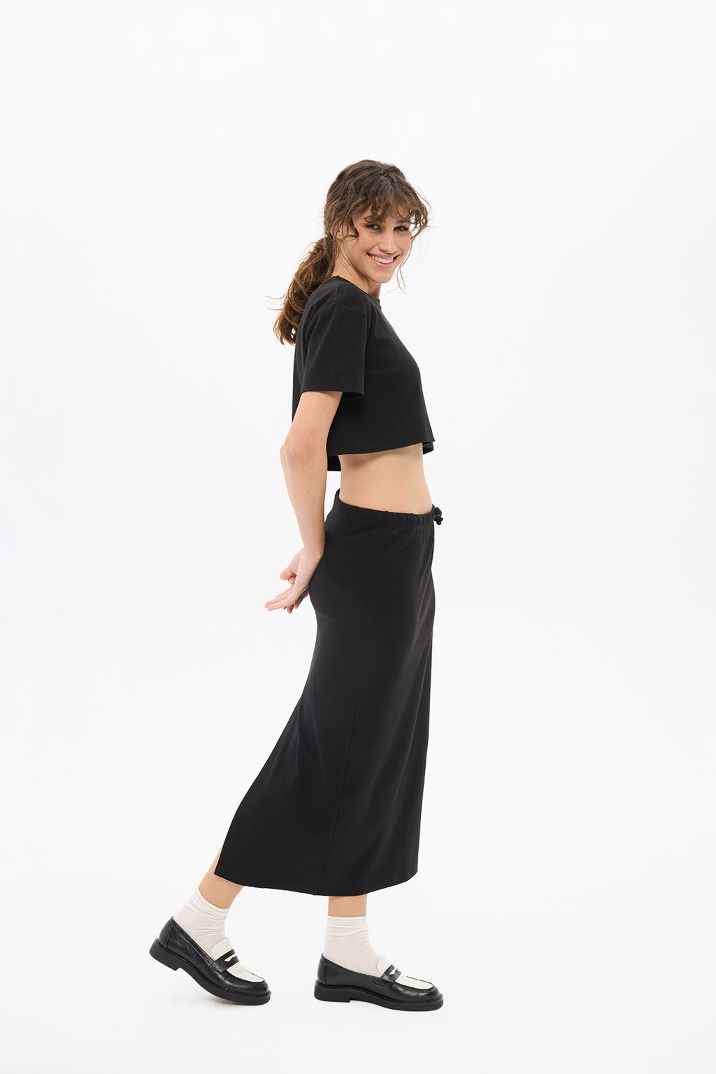 Kadın Pia Black Crop Top Skirt Set