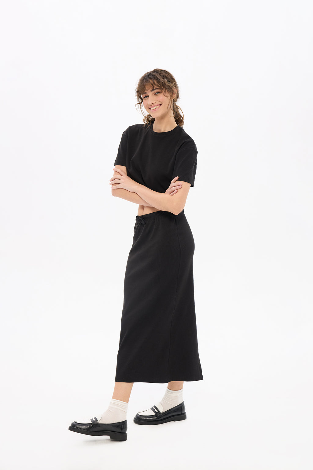 Kadın Pia Black Crop Top Skirt Set