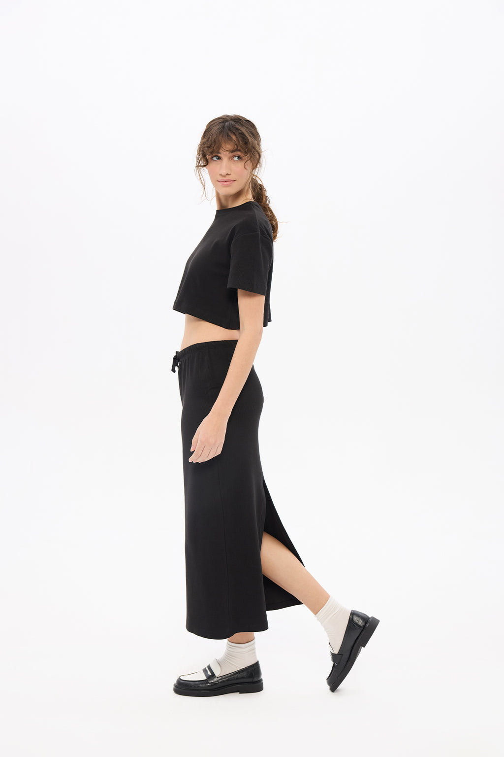 Kadın Pia Black Crop Top Skirt Set
