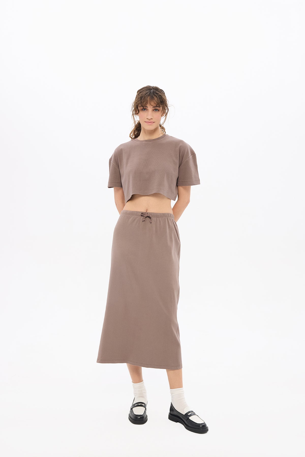 Kadın Pia Espresso Crop Top Skirt Set