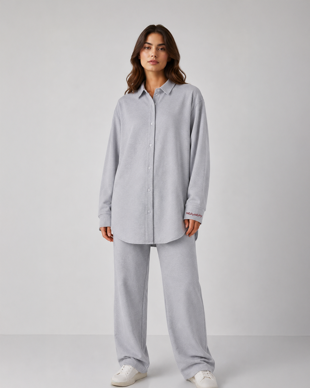 Kadın Grey Hafif Dokulu Gömlek Sweatpant Takım