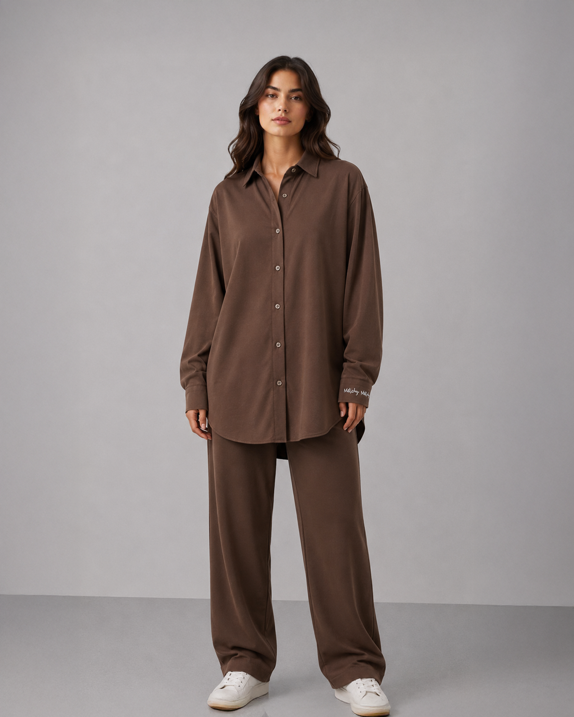 Kadın Hafif Dokulu Gömlek Sweatpant Takım