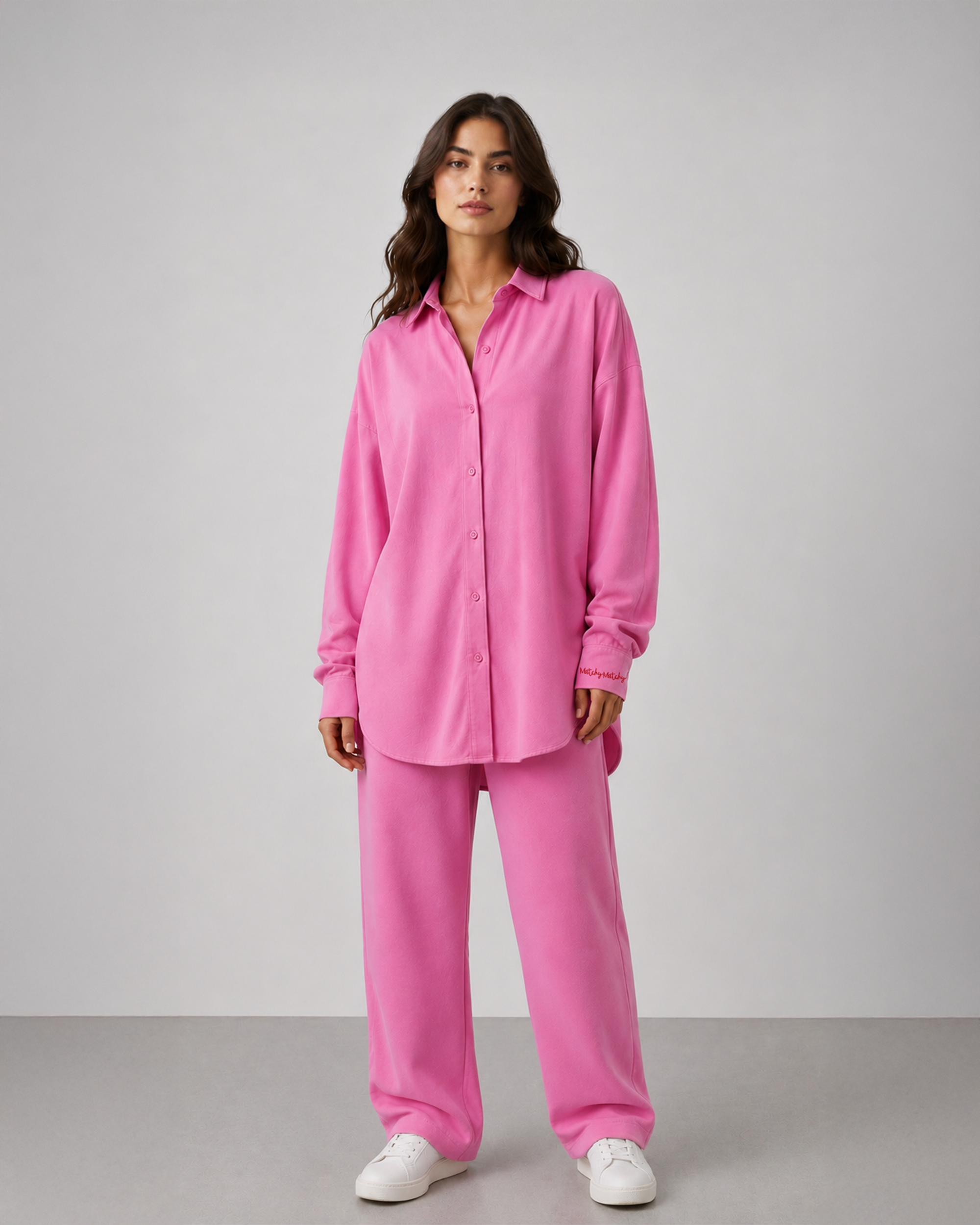 Kadın Pinky Pamuklu Gömlek Sweatpant Takım
