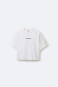 Kadın Crop White T-shirt Siyah Logolu