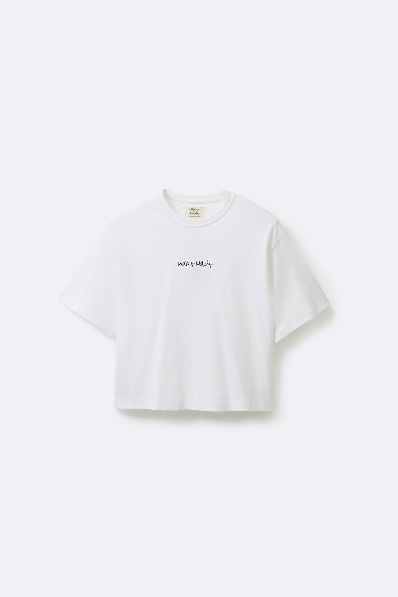 Kadın Crop White T-shirt Siyah Logolu